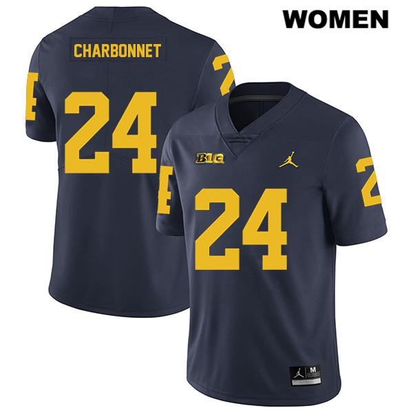 Women's NCAA Michigan Wolverines Zach Charbonnet #24 Navy Jordan Brand Authentic Stitched Legend Football College Jersey ZE25L31QN